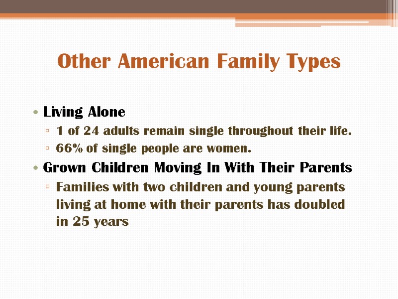 Other American Family Types Living Alone 1 of 24 adults remain single throughout their